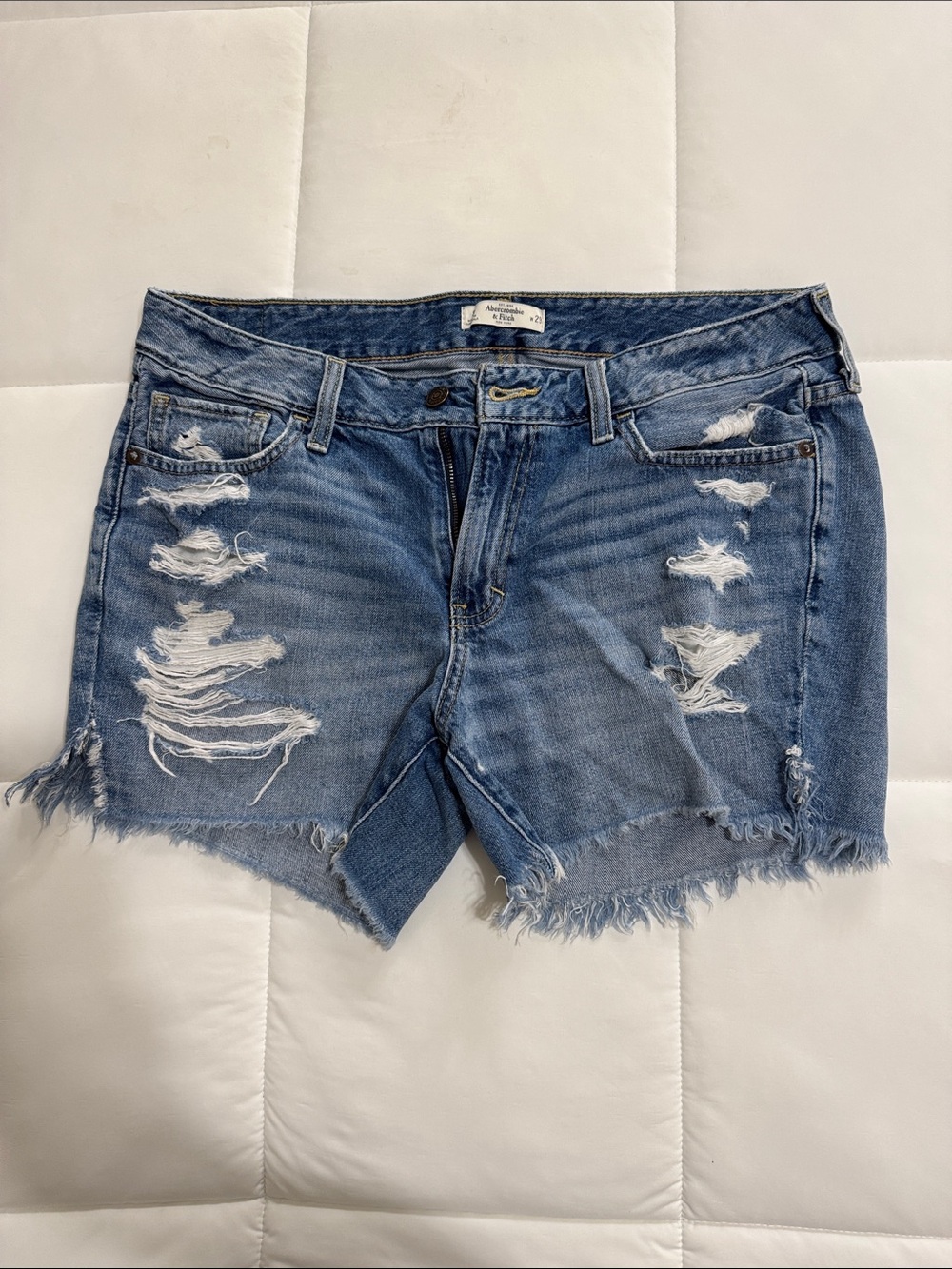Abercrombie & Fitch Light Blue Distressed Denim Shorts